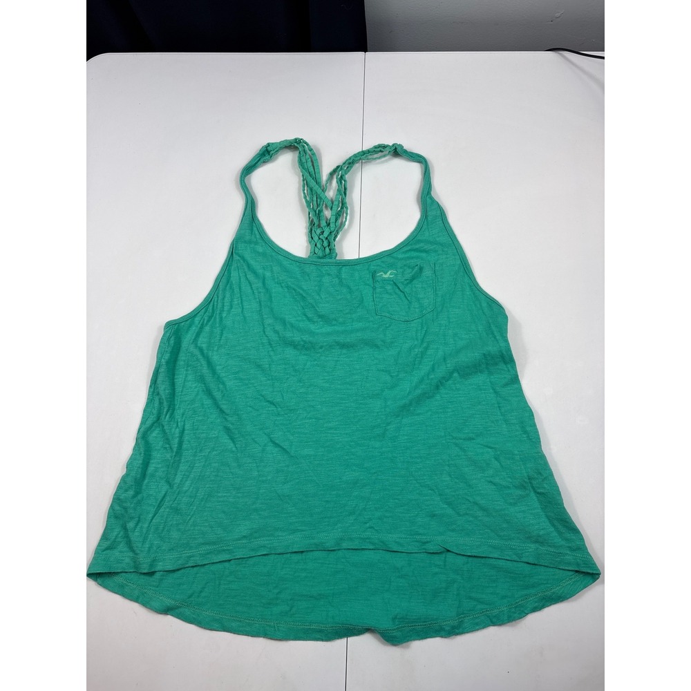 Hollister Green Braided Racerback Tank Top Womens Medium Pocket Hi Low